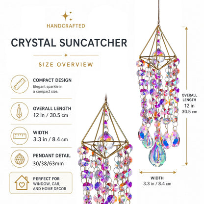 HDCRYSTALGIFTS Crystal Suncatchers for Window Hanging Glass Wind Chime Style Garden Sun Catchers with Crystals Prisms Rainbow Maker Indoor Outdoor Decor Handmade Gold Plated