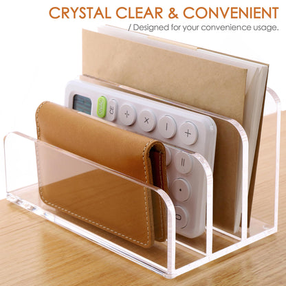 SANRUI 3 Compartments Mail Organizer Letter Holder for Desk ,Vertical Letter Holder,File Sorter Acrylic Desk Organizer Office Supplies,Clear