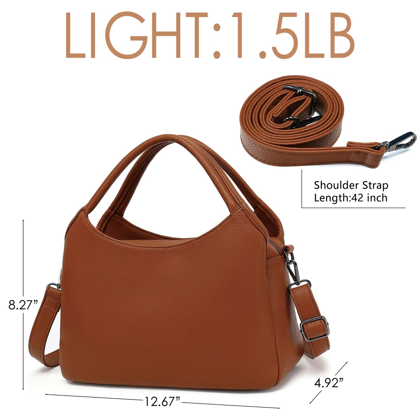 KOGTLA Women's Large Pebbled Leather Purses with Satchel Strap, Ladies Vegan Leather Tote Handbags, Hobo Shoulder Bags Brown
