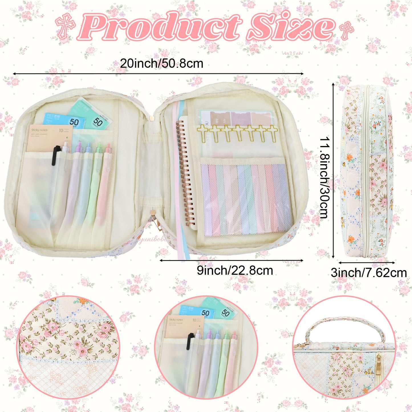 DRANSMIC Bible Cover Case for Women Large Bible Cover Bag Bible Study Supplies Accessories Bible Journaling Kit for Girls Women