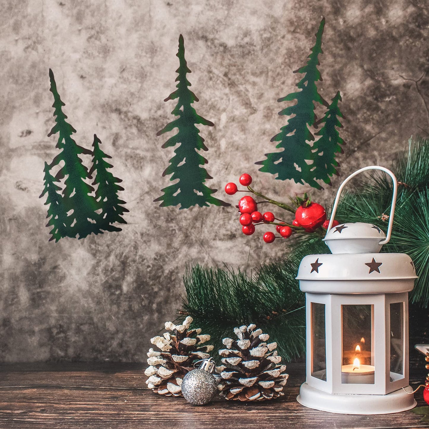 J-Fly Pine Wall Hanging Metal Christmas Tree Decor Outdoor Metal Wall Art Pine Wall Art Valentine Metal Art for living room Bedroom bathroom kitchen porch Valentine wall decor 15 Inch