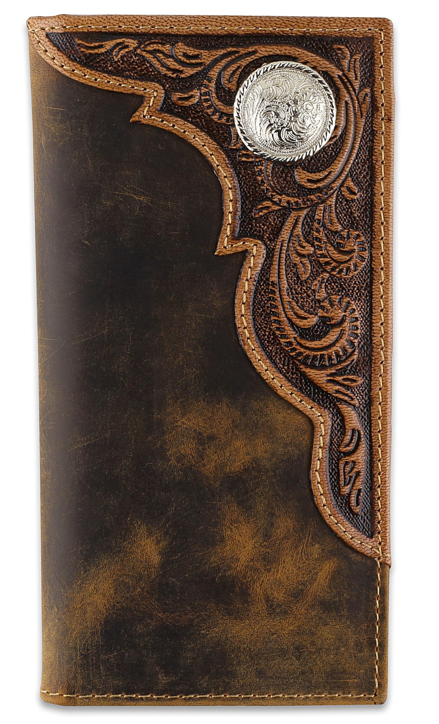 F&L CLASSIC Men's RFID Vintage Look Genuine Leather Long Bifold Wallet Checkbook Wallets,brown,240-82