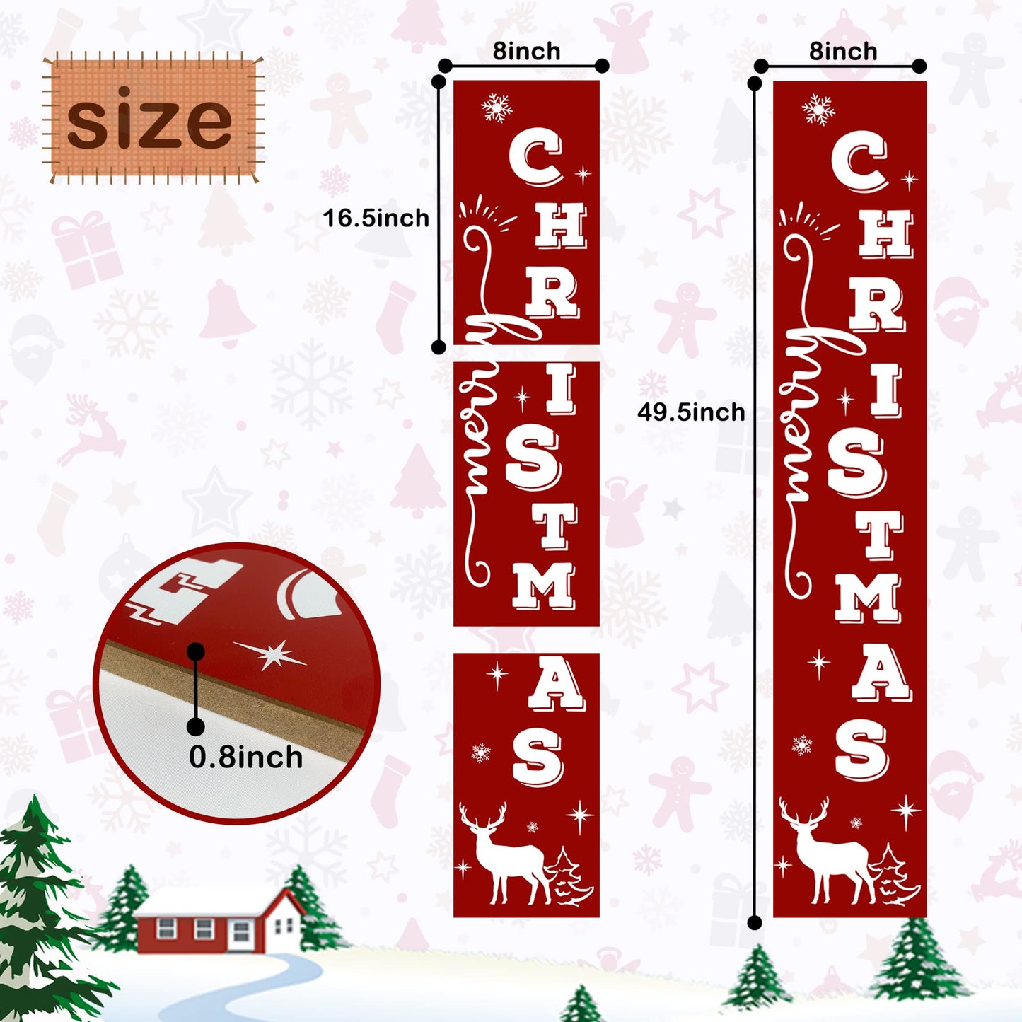 Merry Christmas Wooden Welcome Sign Vertical Porch Sign - Reindeer Snowflake Forest Wooden Wall Art Sign - Christmas Hanging Signs Decorations for Front Door Wall Display，47.2" H
