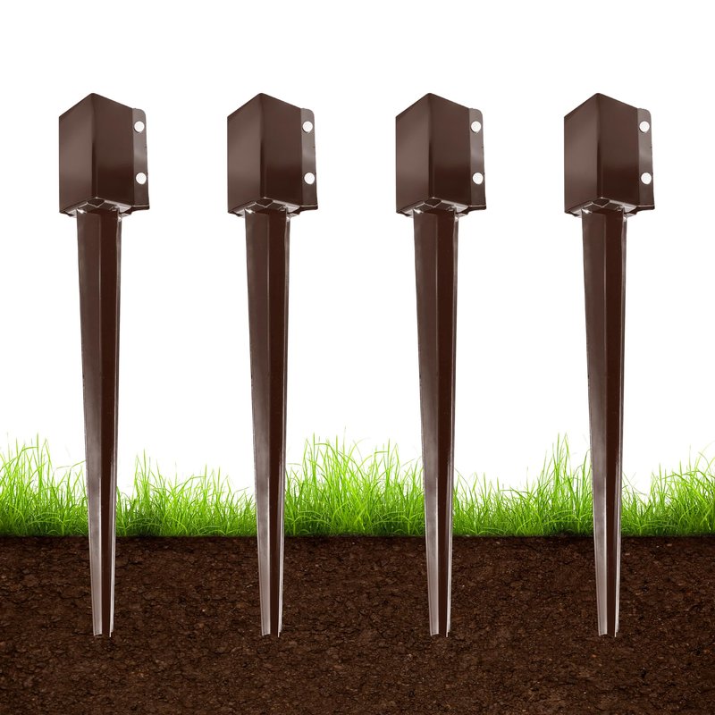 ARIFARO 4x4 Fence Post Anchor Ground Spike, 32 Inch Heavy Duty Powder Coated Metal Post Anchor for Mailbox, Fence & Garden Posts, Fits 3.5" x 3.5" Actual Post, Brown, Pack of 4