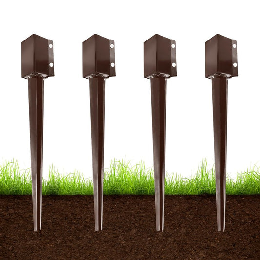ARIFARO 4x4 Fence Post Anchor Ground Spike, 32 Inch Heavy Duty Powder Coated Metal Post Anchor for Mailbox, Fence & Garden Posts, Fits 3.5" x 3.5" Actual Post, Brown, Pack of 4