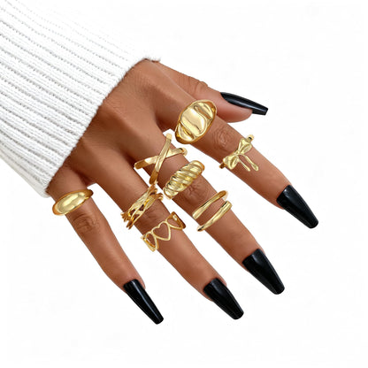 FAXHION 12PCS Gold Stackable Rings Set for Women, 18K Gold Plated Open Stacking Knuckle Ring, Adjustable Chunky Signet Band Statement Ring for Gift