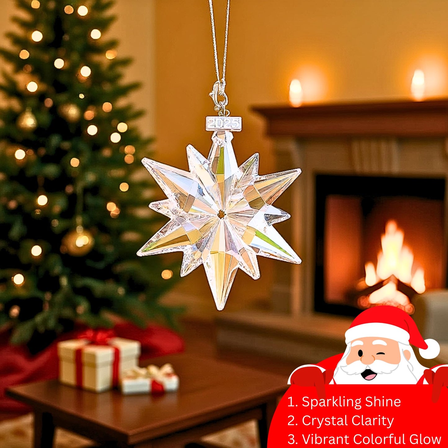 FestivEra Crystal Christmas Ornaments – Multi-Shade Star Ornament with Chain and Ribbons, Swarovski-Style Crystal Ornaments for Valentine's Day, Home Décor, Gift Box