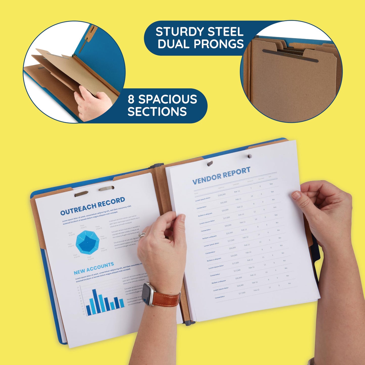 Blue Summit Supplies Dark Classification Folders, 3 Dividers, Letter Size with 2 Inch Tyvek Expansions, Use for Organizing Medical Records & Client Files, Great as Lease Folders, 10 Pack