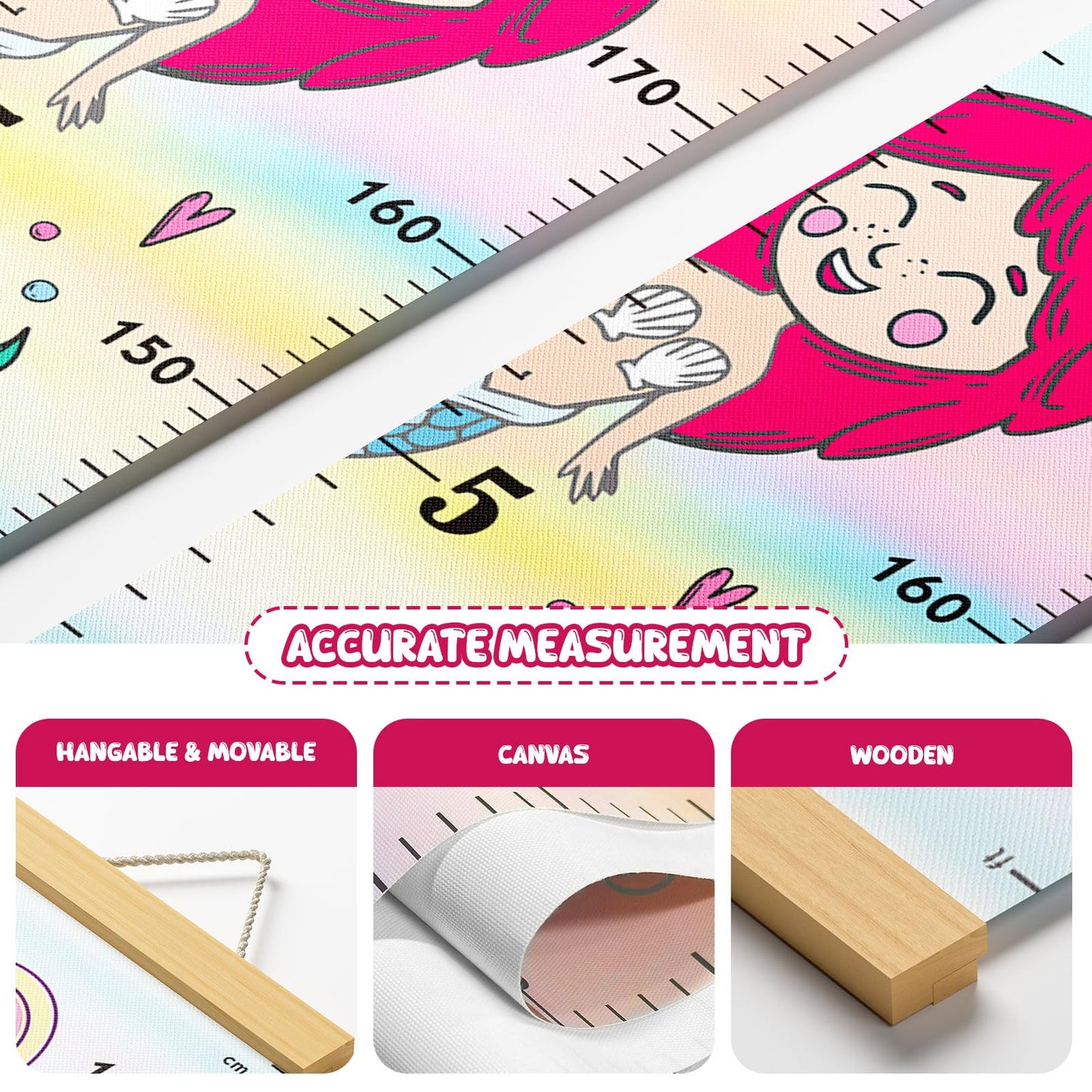 Update Mermaid Kids Growth Chart Wood Baby Kids Growth Chart for Wall Canvas Height Measurement Ruler from Toddler Removable Height Measurement for Christmas Wall Hanging Child's Nursery Room Decor