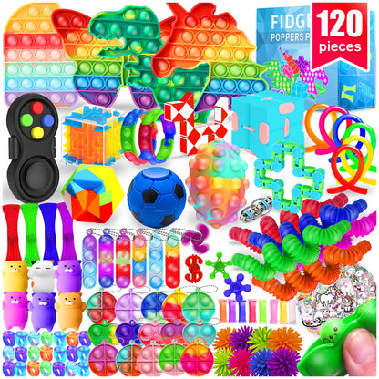 MOZACI Fidget Toys, 120 Pack Fidgets Set Stocking Stuffers for Kids Party Favors Autism Sensory Toy Bulk Adults Kids Boys Girls Teens Stress Autistic ADHD Anxiety Carnival Treasure Classroom Prizes
