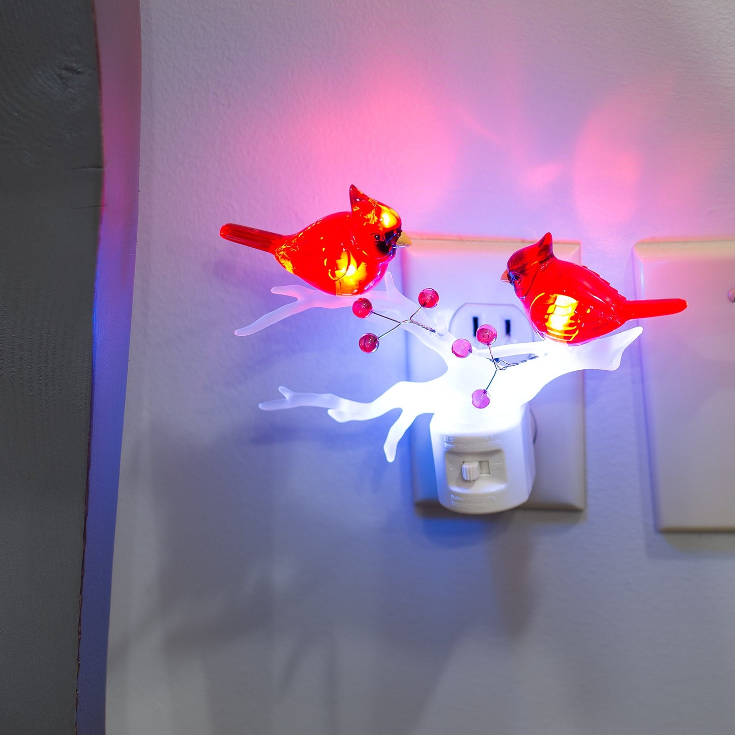 Cardinals on Branch 7 x 6 Inch Plastic Swivel Base Wall Plug in Decorative Night Light