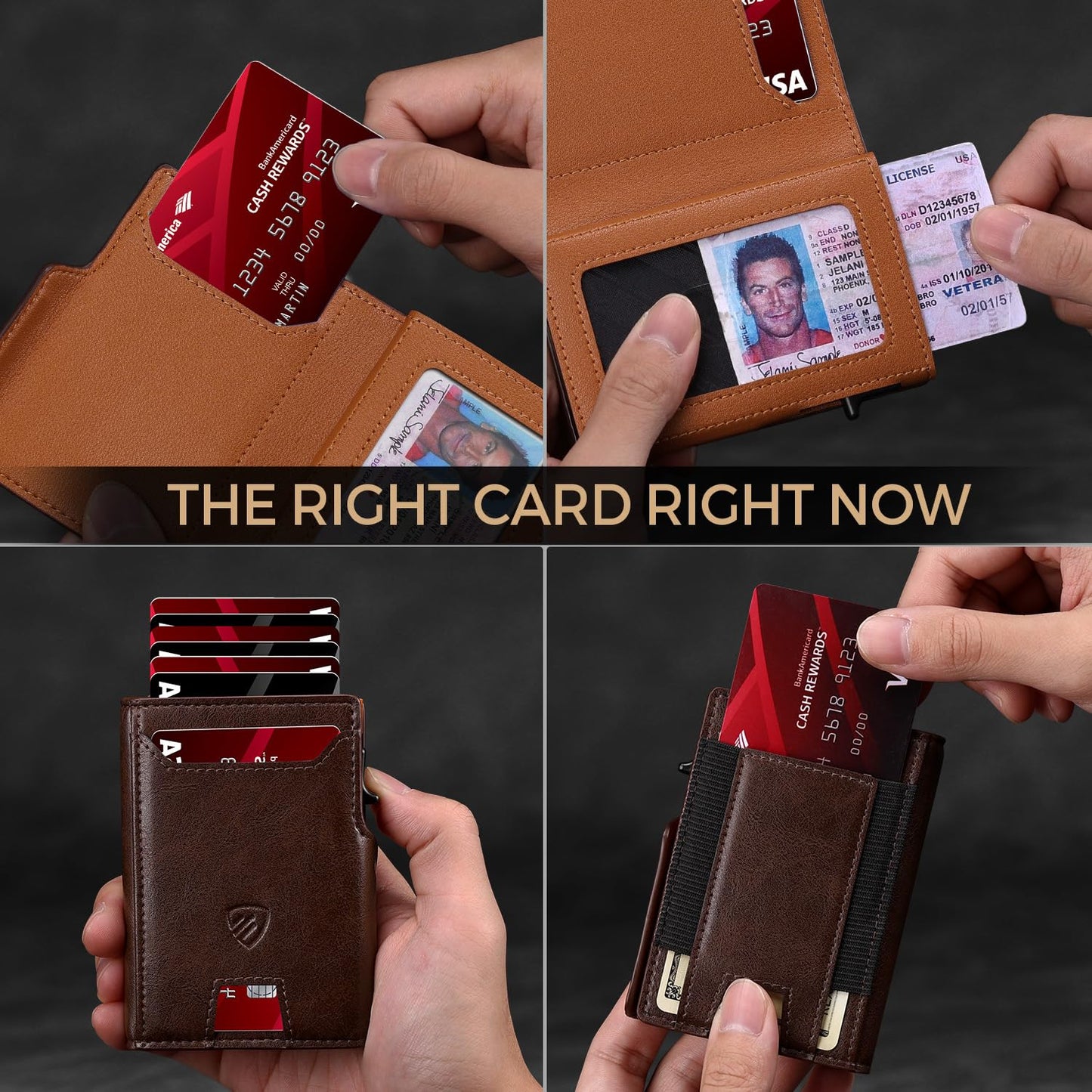 RUNBOX Wallet for Men 9-13 Cards RFID Blocking Aluminum Pop Up Card Holder with ID Window & Stretchable Cash Slot - Minimalist Smart Mens Wallet, Gifts for Men