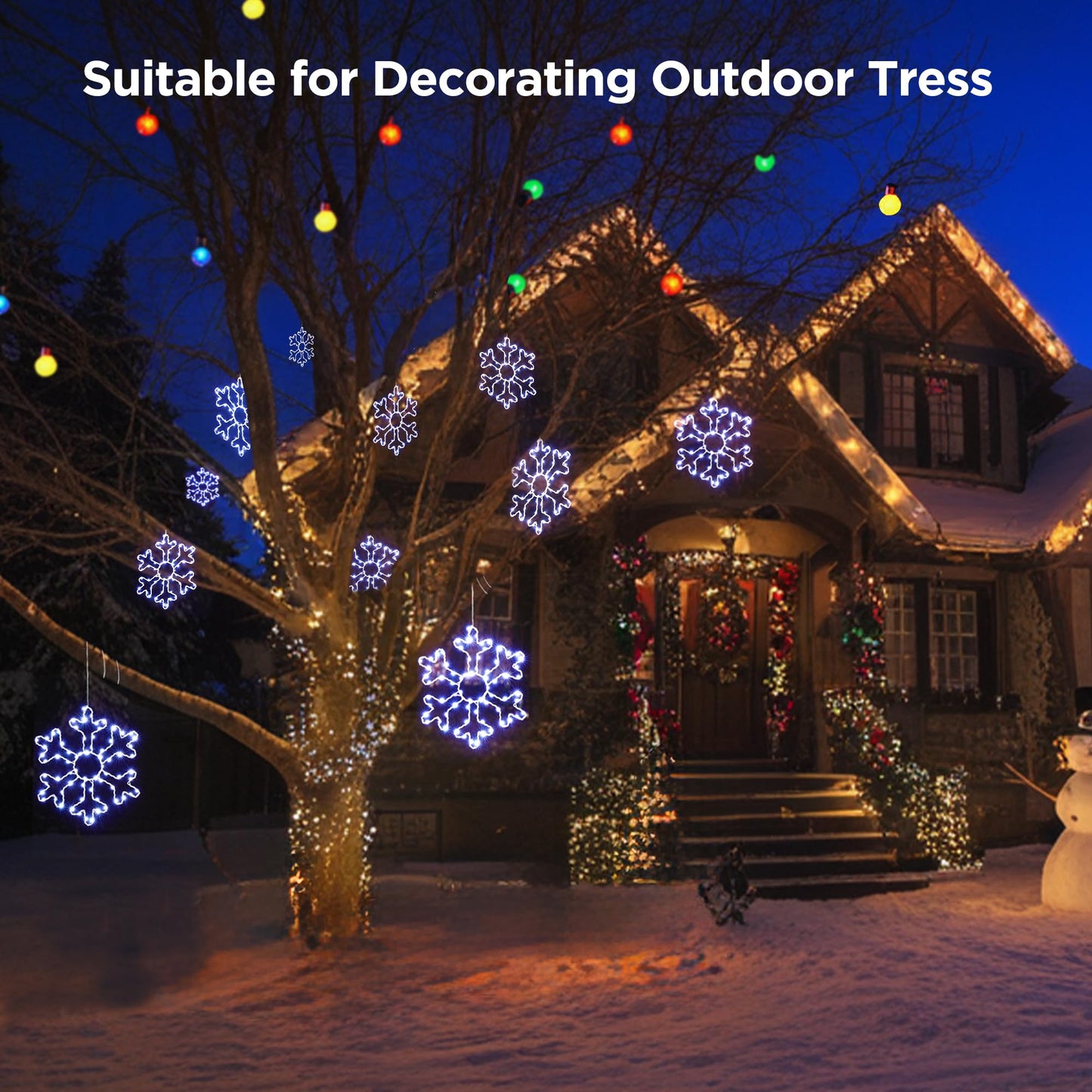 BlcTec 2 Pack Big Christmas Snowflakes Lights, 13 Inch Durable Metal Frame Snowflakes with Remote Control, 8 Modes, Timer, Waterproof Battery Operated Snowflake Lights for Christmas Party Decorations
