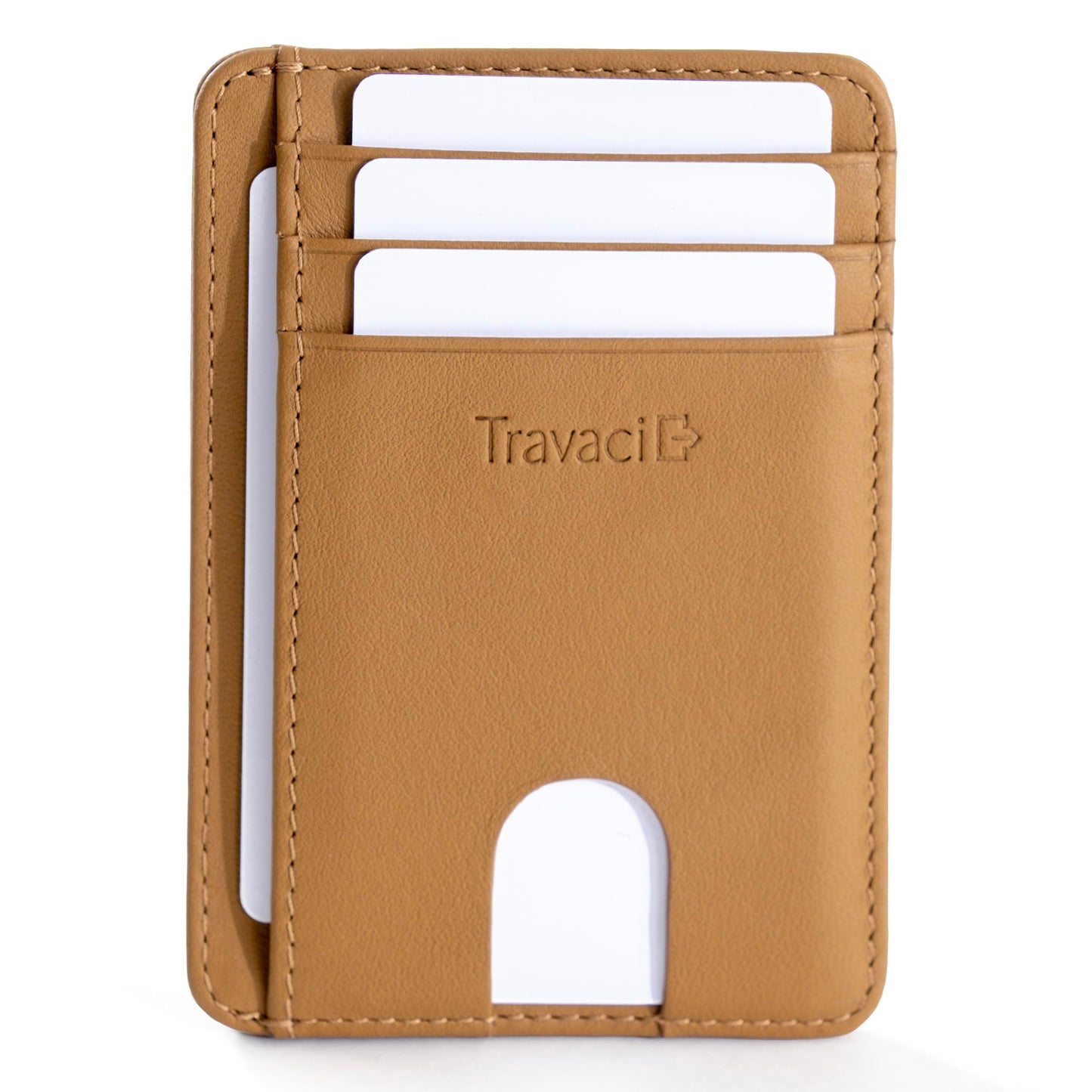 Travaci Full Grain Leather Slim Wallet for Men and Women - Small Minimalist Wallet and Leather Card Holder - Thin Front Pocket Credit Card Holder - Camel