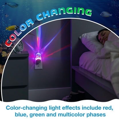 Lights By Night Tropical Aqualites LED Night, Plug-in, Color Changing, Light Sensing, Auto On/Off, for Kids, Under the sea, Fish, Bedroom, Bathroom, Playroom, 10908