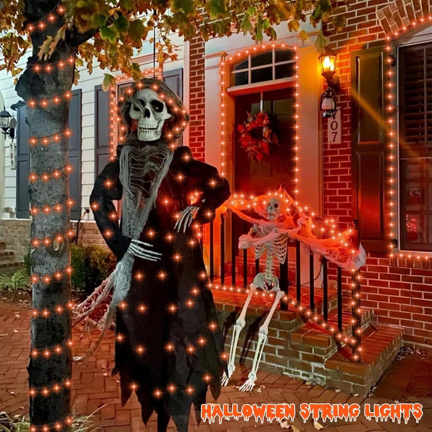QITONG 165ft 500 LED Orange String Lights, Twinkle Lights Outdoor Waterproof with 8 Modes, Green Wire Orange Christmas Light Plug in Indoor with Timer Memory