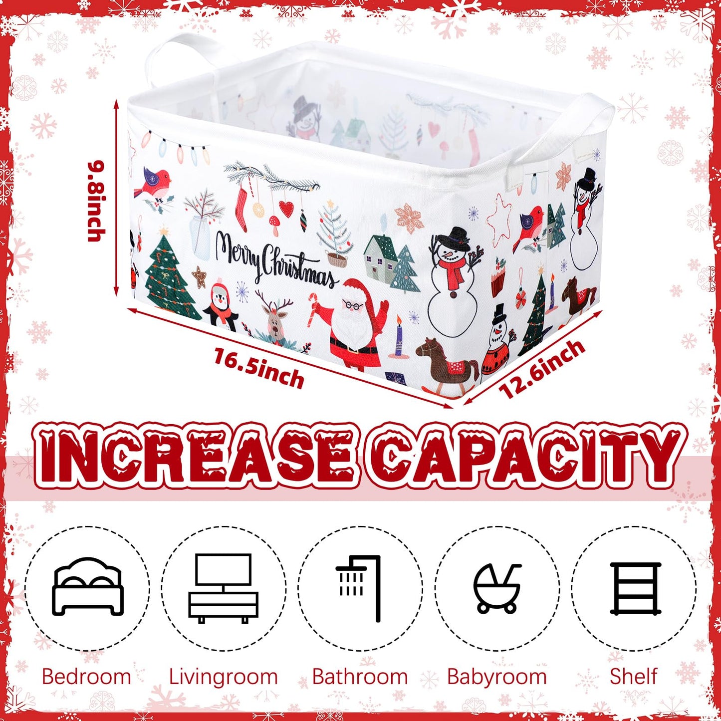Weysat Extra Large Christmas Storage Baskets for Gifts Empty 16.5 x 12.6 x 9.8 Inch Merry Christmas Santa Storage Bin Collapsible Foldable Large Boxes with Handles Laundry Organizer for Home Bedroom