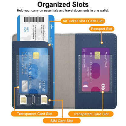 RSAquar Passport Holder for Women and Men, Premium PU Leather Travel Passport Wallet RFID Blocking Passport Cover Travel Documents Organizer (JD-Blue)