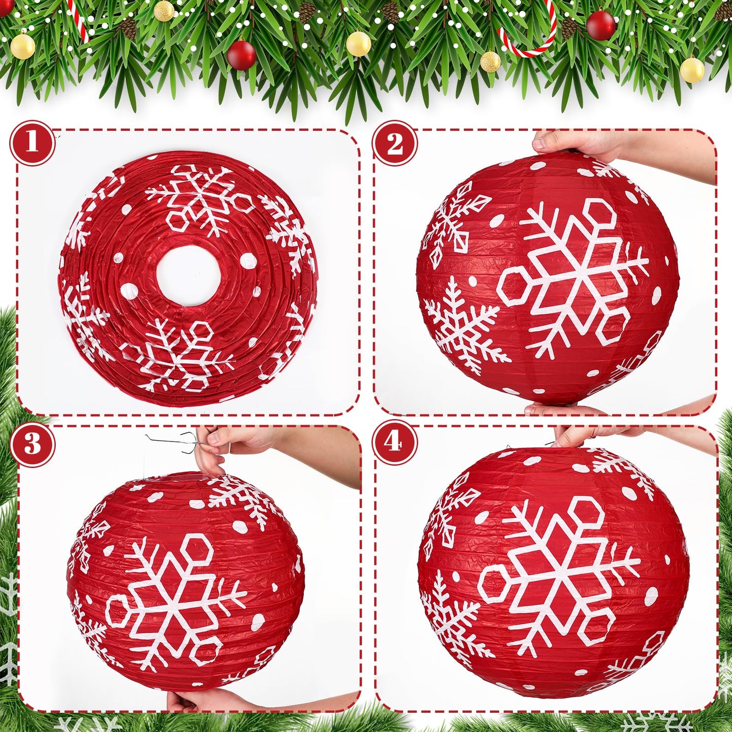 Bencailor 12 Pcs Summer Christmas Hanging Paper Lanterns Set Xmas Decorative Party Round Hanging Lamps for Summer Xmas Home Decoration Supplies Props Holiday Decor(12 Inch,Snowflake)
