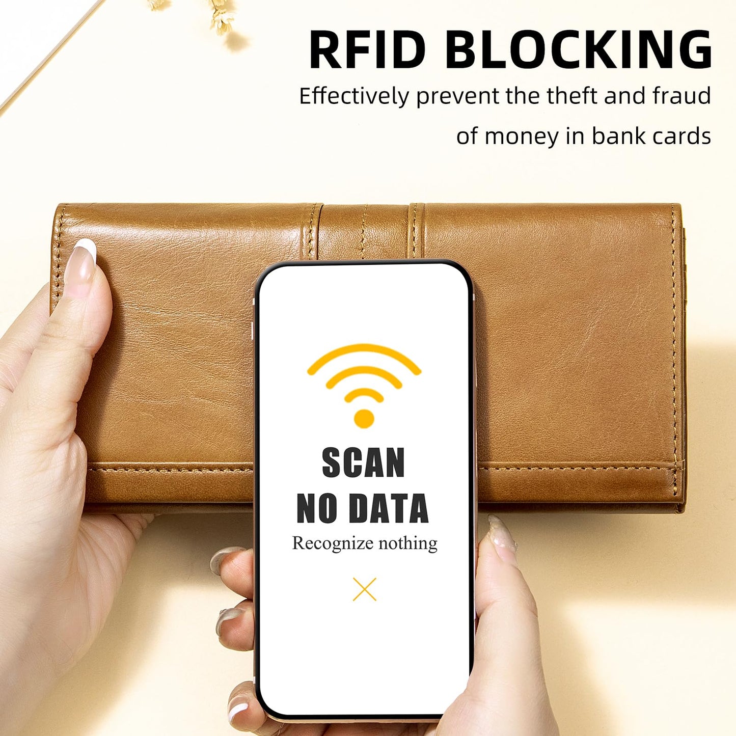 SCHLATUM Wallets for Women RFID Blocking Long Ladies Wallet Bifold Womens Leather Wallet with Coin Pocket ID Window, Brown