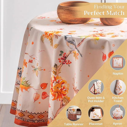 Maison d' Hermine Table Cloth Round Table 100% Cotton 69 Inches Fall Tablecloth Reusable Everyday Use for Thanksgiving Christmas Decorations Dining Farmhouse Party (Kelim - Prairie)