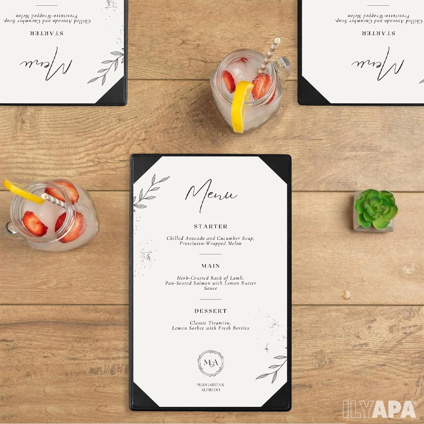 Ilyapa 5 Pack Restaurant Menu Covers 11 x 17 - Vinyl Leather Menu Holder, Single Sided Book with Corner Sleeves for Display of Wedding Menus, Weekly Kitchen Specials & Bar Drinks for Table Top