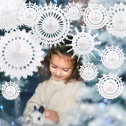 BestoFun 12 PCS White Paper Snowflake Decorations Frozen Birthday Party Supplies Winter Wonderland Party Decorations Christmas Large Snowflake Decorations Hanging Snowflake Decorations