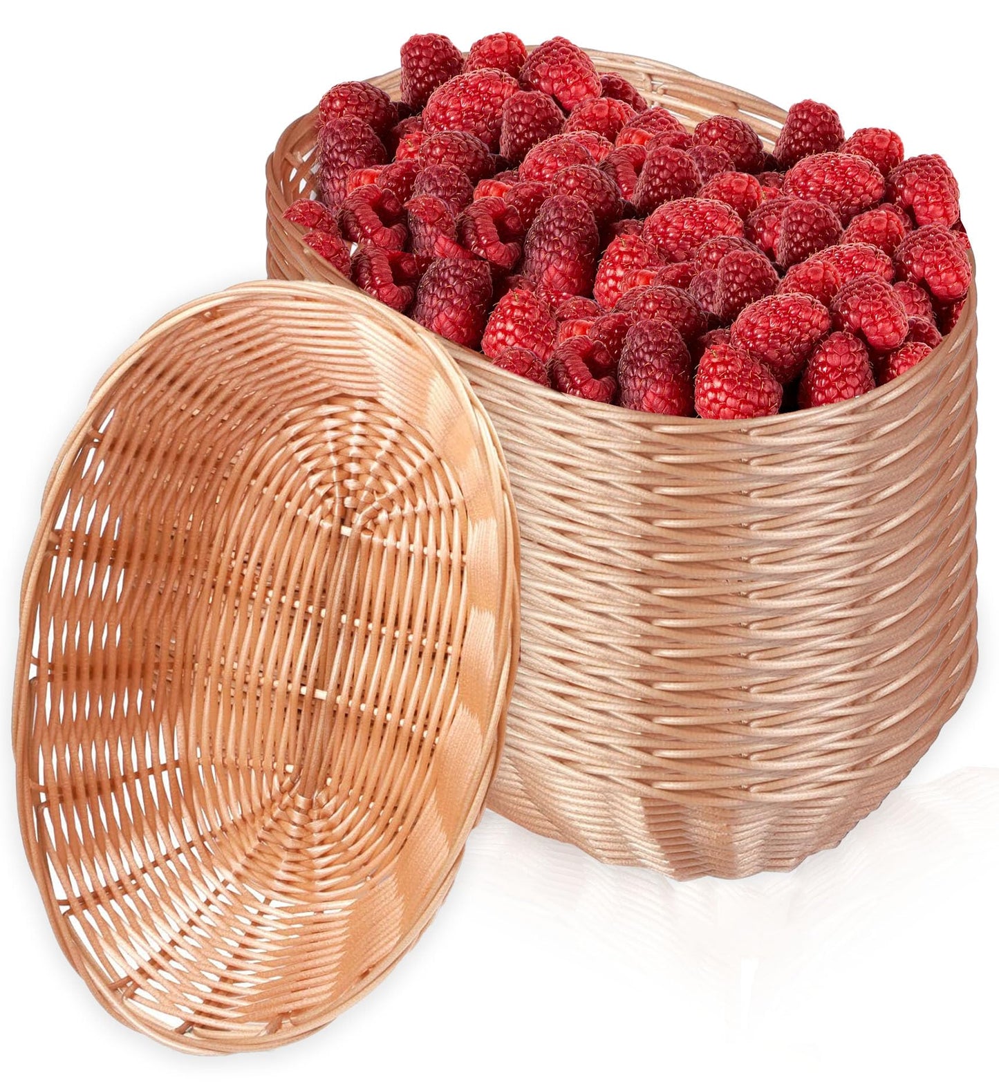 Nexboraque 12 Pack Plastic Oval Basket, Empty Bread Basket 10 x 6.25 x 3 Inch Food Storage Basket Bulk, Plastic Wicker Baskets Bin for Kitchen Serving, Centerpiece Display, Christmas Gifts, Brown