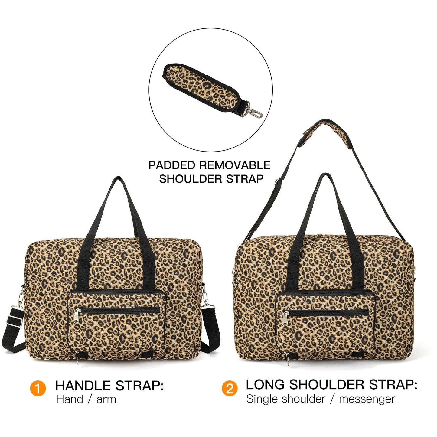 EXYANGEE Foldable Travel Duffel Bag, Medium Women's Weekender and Overnight bag carry on Luggage bag for Women(Leopard)