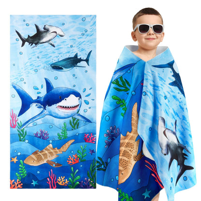 WERNNSAI Shark Kids Beach Towel for Boys - 30” x 60” Quick Dry Sand-Free Swim Towels for Boys Super Soft Absorbent Towel, Pool Camping Travel Bath Towel for Outdoor Sports Picnic