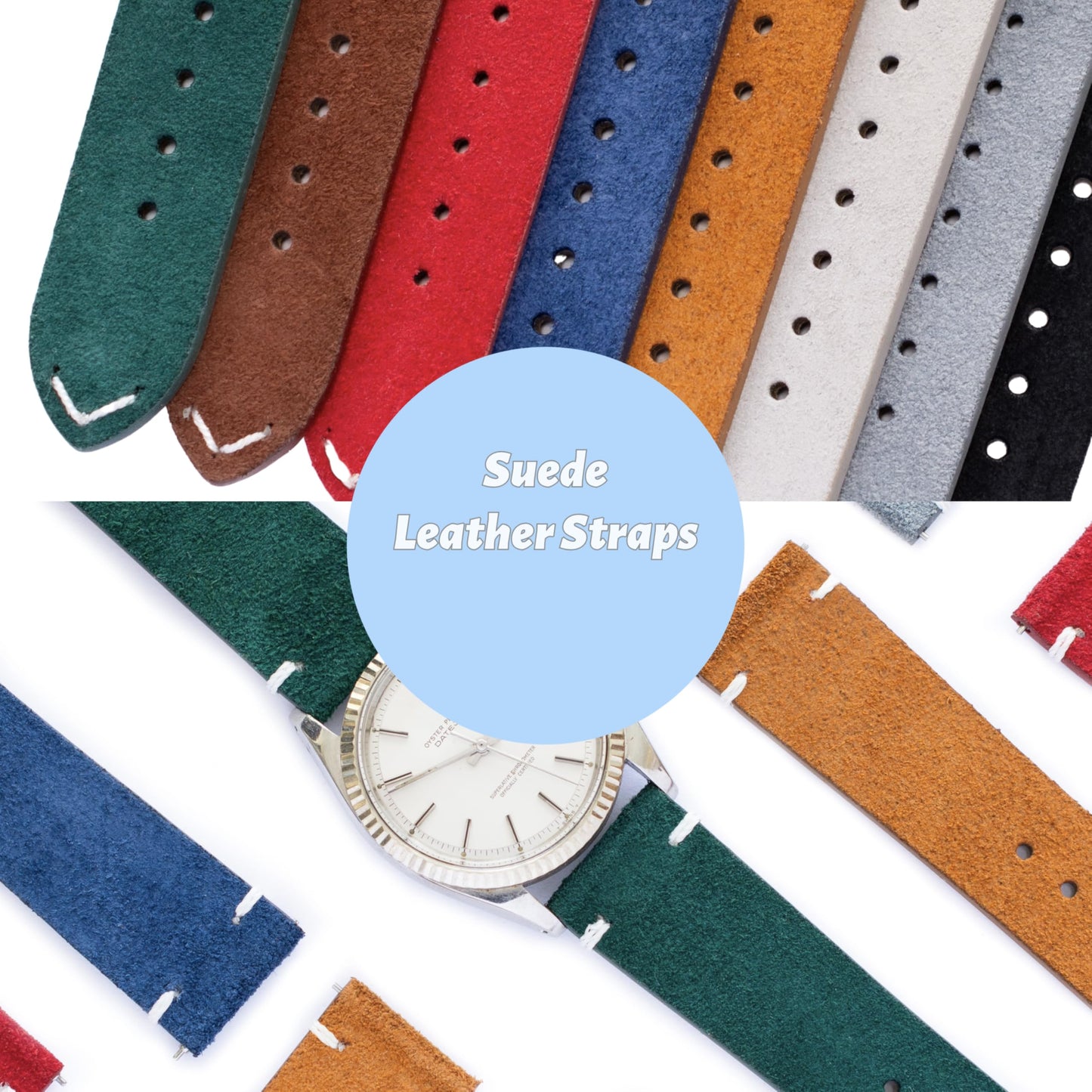 BARAK WATCHES Quick Release Suede Leather Watch Straps – Soft Genuine Leather Band – 20mm 22mm – Replacement Watch Band for Men & Women – Multiple Colors Available (Blue, 20mm)