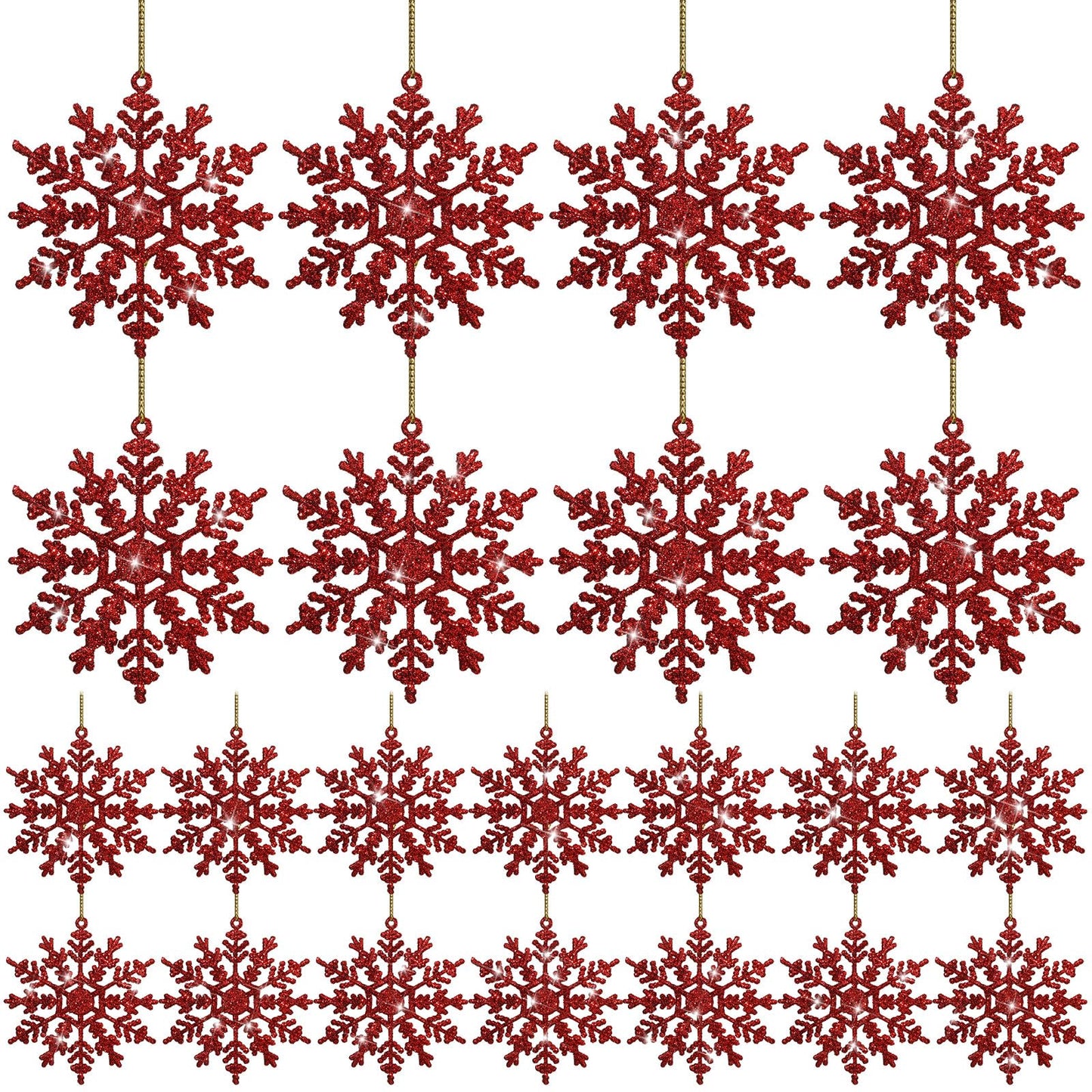 Vertintong 48 Pcs Burgundy Glitter Snowflake Ornaments Winter Tree Hanging Plastic Glitter Snowflake Ornaments Decorations for Xmas Winter Home Garland Holiday Decoration