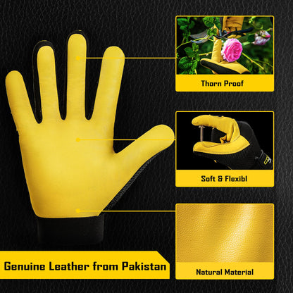 COOLJOB Breathable Mesh Cowhide Leather Work Gloves with Grip, Thorn Resistant Gloves for Gardening Pruning, 1 Pair, S