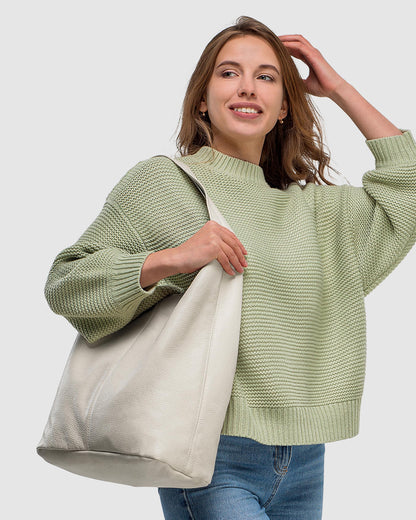 Italian Genuine Leather Hobo Bag for Women with Zipper | Large Soft Slouchy Shoulder Handbag Tote Bucket Purse Pocketbook (Beige)
