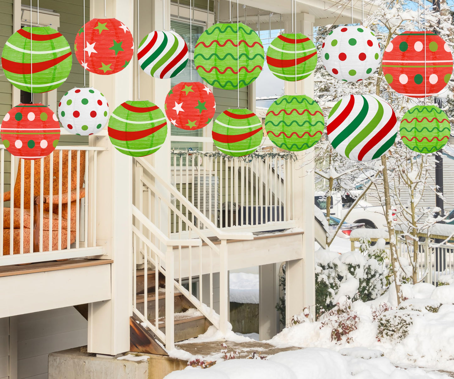 15Pcs Christmas Hanging Elf Paper Lanterns Party Decorations Indoor - Xmas Ornaments Decor for Winter, Birthday Party Ceiling Supplies