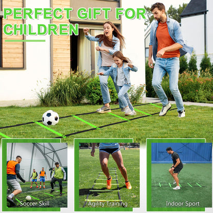 Camkinger Fixed Rung Agility Ladder, 20ft, 12 Rungs No Tangle Speed and Agility-Training Equipment for Soccer Footwork Coaching Ladders with Carrying Bag, Ground Stakes for Adults, Youth Kids, Green