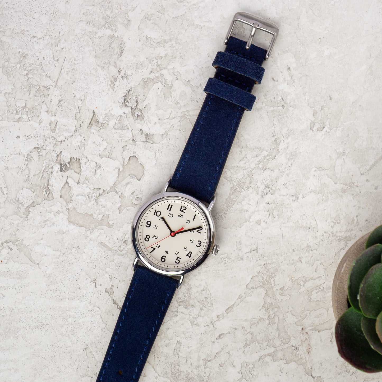 Benchmark Suede 22mm Leather Watch Band – 22mm Quick Release Watch Band with Stainless-Steel Buckle & 9 Adjustable Holes – Blue Leather Watch Bands for Men & Women (22mm, Navy Blue)