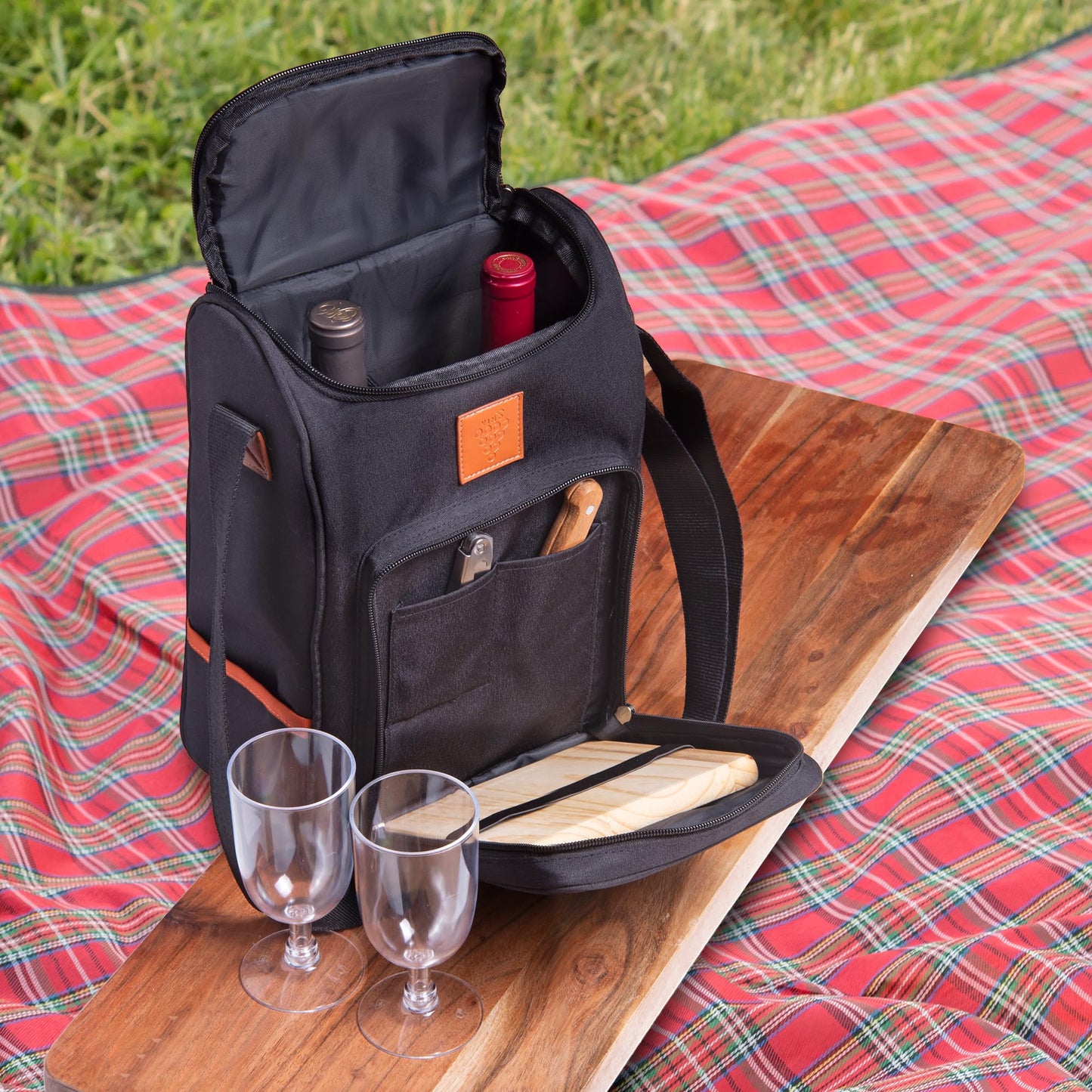 Chris's Stuff Wine Bag 2 Bottle Wine Tote Carrier, Insulated Padded Wine Cheese Cooler Bag With Handle and Adjustable Shoulder Strap for Picnic, Party, Dinner, Travel, Gift for Men and Women, Black