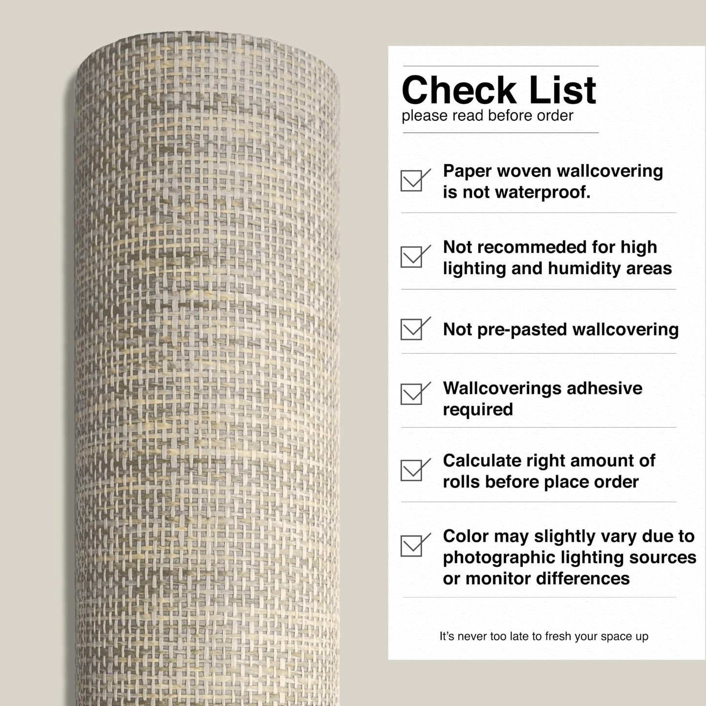 Ansehan Grasscloth Textured Wallcovering W712 Terraces Collection 36" W x 8 Yard L, Natural Modern Paper Weave, Non Prepasted Home Décor for Boho Living Sapce Feature Wall, Beige/Gray/Wheat