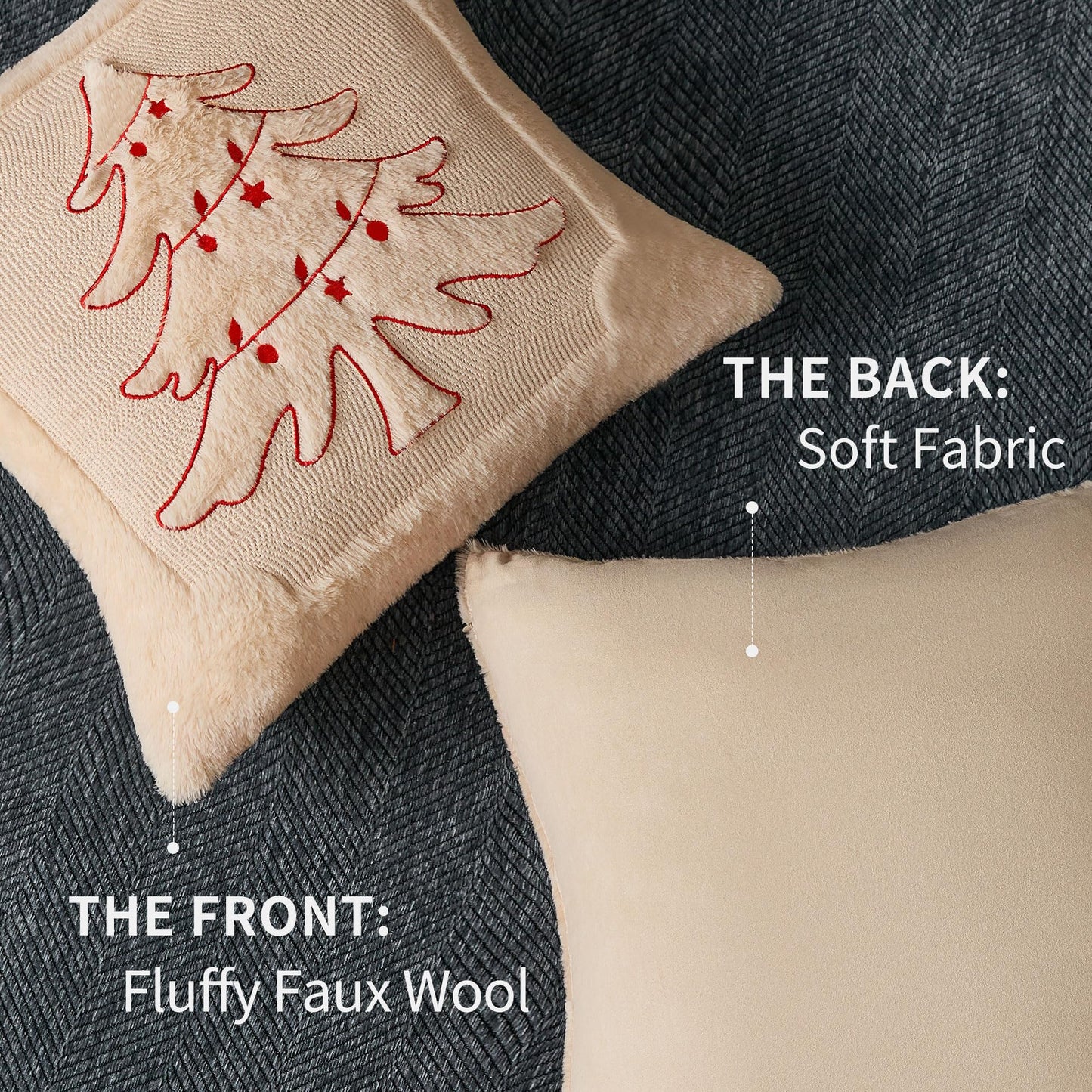 DFXSZ Christmas Pillow Covers 18x18 Red Star Light Beige Christmas Tree Decoration Soft Plush Faux Fur Jacquard Throw Pillows for Bedroom Sofa Holiday Festivals Winter Home Decor PTK067C18