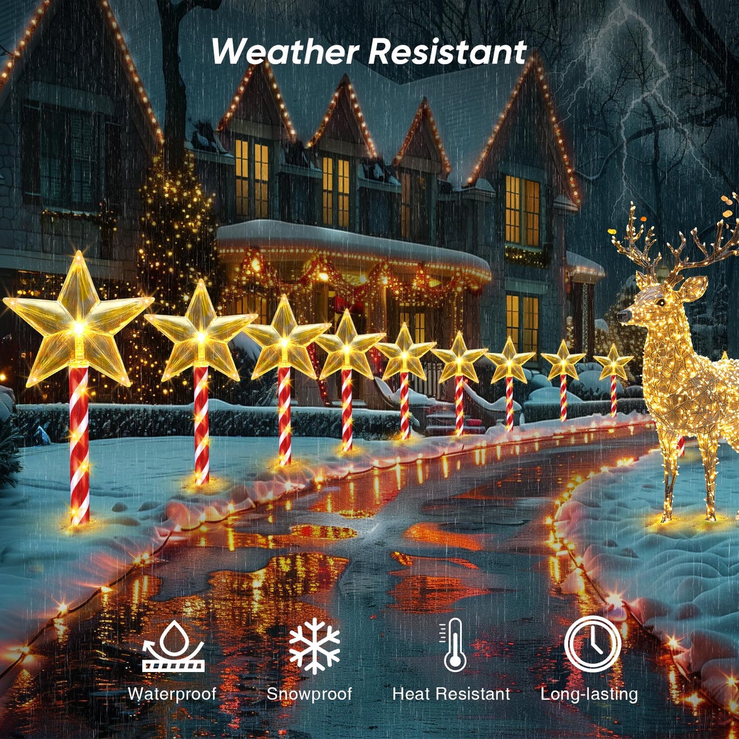Solar Christmas Lights Outdoor Waterproof: 8 Pack Star Solar Christmas Decorations Outdoor with 8 Modes, Solar Candy Cane Pathway Lights Outside for Yard Walkway Driveway Xmas Decor - Warm White