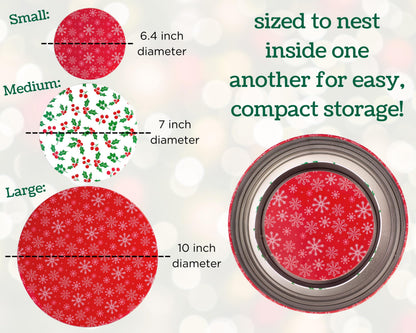 Steel Mill & Co Tin Containers with Lids, 3 Pack Christmas Cookie Tins, Festive Cookie Tins for Gift Giving & Holiday Treats, Round Metal Nesting Containers, Large Medium Small, Snowflake & Holly
