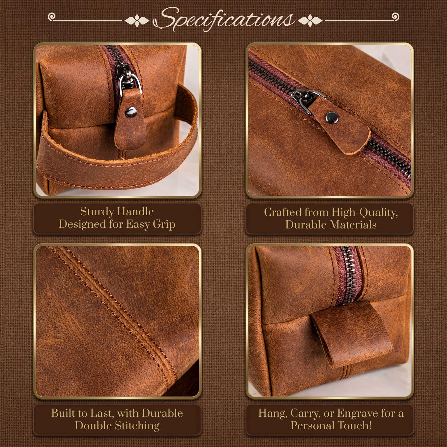 Personalized Leather Toiletry Bag for Men - Handmade Custom Travel Size Dopp Kit, Gift for Graduation, Husband, Boyfriend, Birthday, Wedding, Anniversary, Groomsmen, Grandpa, Him, Father’s Day Gifts