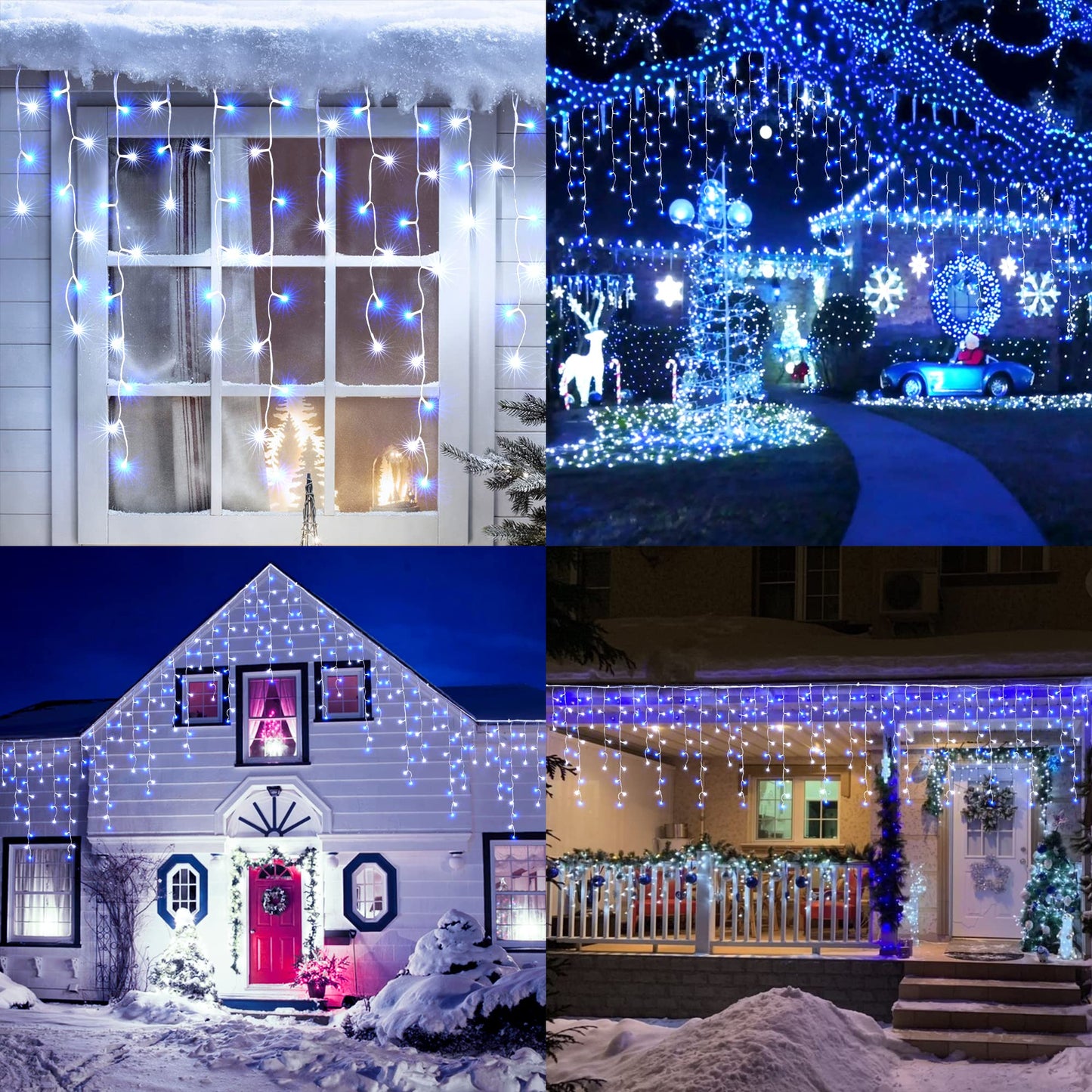 Toodour White & Blue Christmas Icicle Lights, 29.5ft 360 LED Icicle Lights, 8 Modes, 60 Drops, Window Curtain Led Christmas Light, Icicle Twinkle Light for Eaves, Party, Wedding, Xmas Decorations