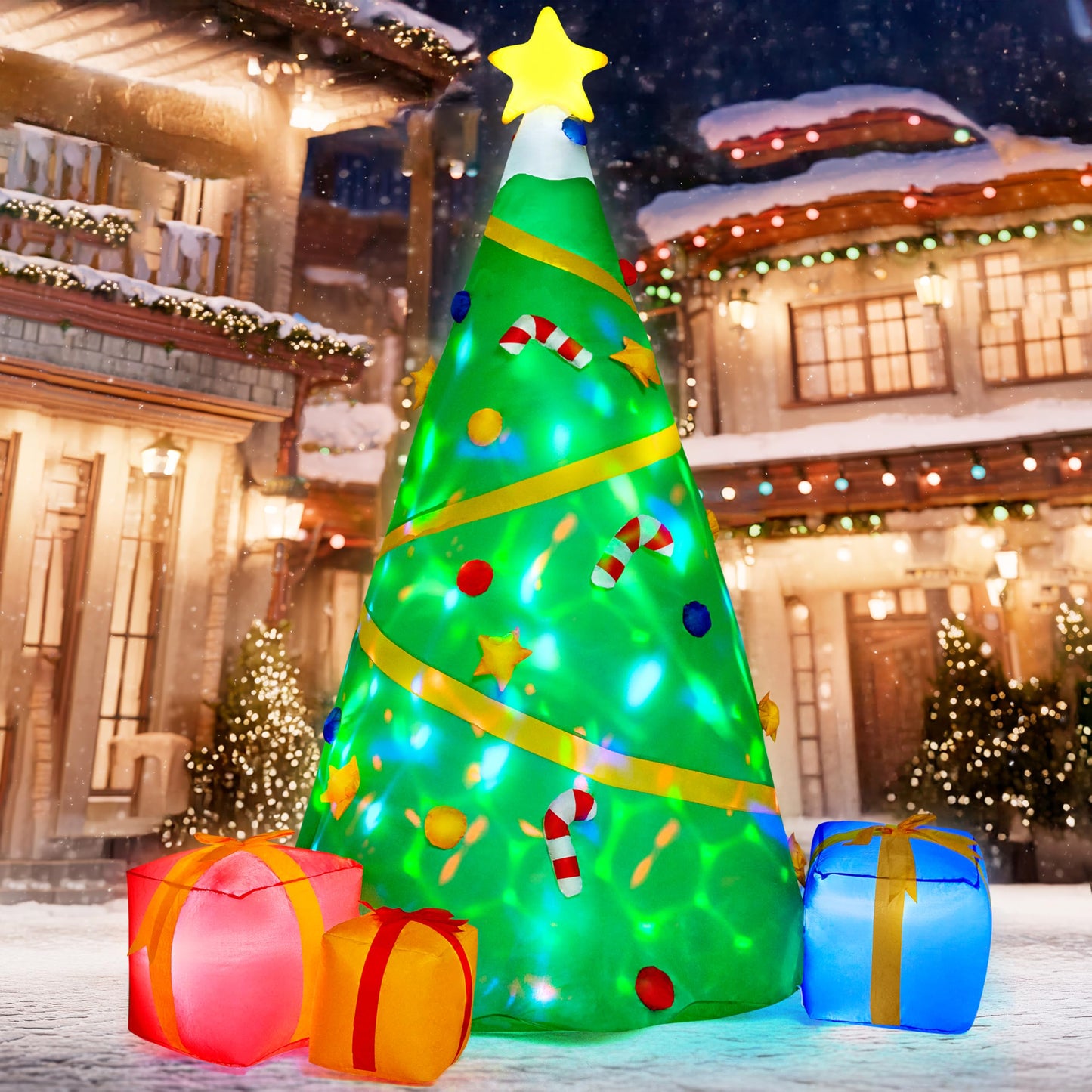 Joiedomi 8 FT Tall Christmas Inflatables Tree Decoration, Lighted Giant Christmas Tree with Build-in Projection Blow Up Self-Inflatables for Xmas Party Indoor, Outdoor, Yard, Garden, Lawn Décor