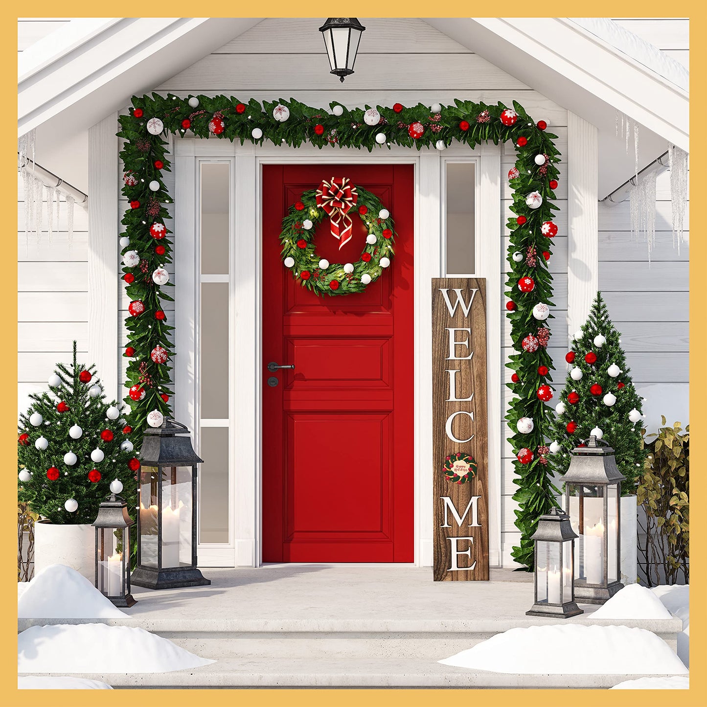 Extra Large 5FT Premium Wooden Interchangeable Welcome Sign for Front Door Porch Sign - 5 ft (58 x 11 Inch) 8 Magnetic Seasonal Tiles, Fall Porch Signs, Holidays and Seasons, Weather Resistance Standing welcome sign Outdoor and Indoor (Brown)