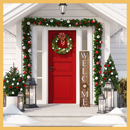 Extra Large 5FT Premium Wooden Interchangeable Welcome Sign for Front Door Porch Sign - 5 ft (58 x 11 Inch) 8 Magnetic Seasonal Tiles, Fall Porch Signs, Holidays and Seasons, Weather Resistance Standing welcome sign Outdoor and Indoor (Brown)