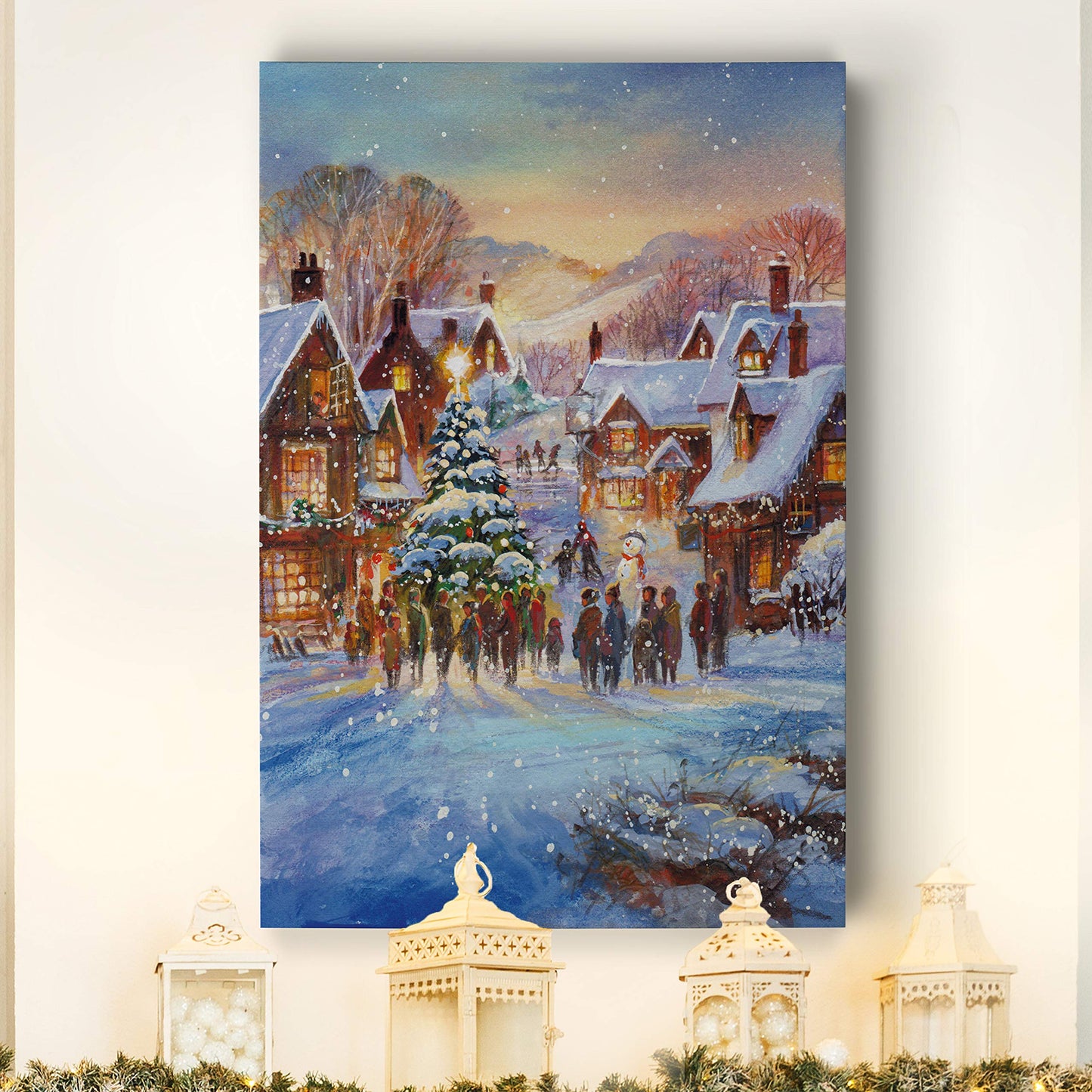 Renditions Gallery Abstract Christmas Art Prints for Home Decor Snowy White Christmas Canvas Wall Hanging Paintings for Bedroom Dining Living Room Office Home Kitchen Wall Decor - 32"X48" LT18