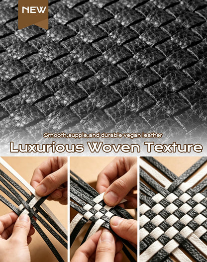 Trendy Woven Checkered Crossbody Bum Bag for Women，PU Leather Checkered Purse Fanny Packs Belt Bag (Woven Bum Bag - Pure Black)