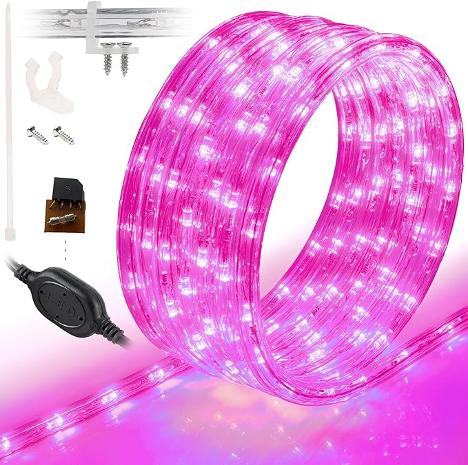 WYZworks 108LEDs 10ft LED Outside Rope Lights, Outdoor ETL Certified Waterproof Permanent 360 Degree Light Emitting, Flexible Tube, Connectable, Christmas Palm Tree Exterior Landscape, Pink